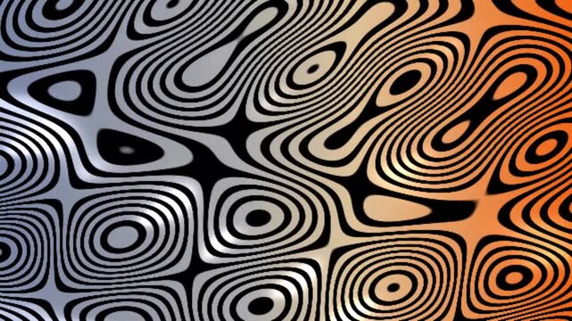 Abstract liquid zebra wave pattern with metallic orange and silver gradient shifting motion background.