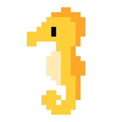 8 Bit Pixel Art Cute Seahorse Ocean Animal © Mukhamat