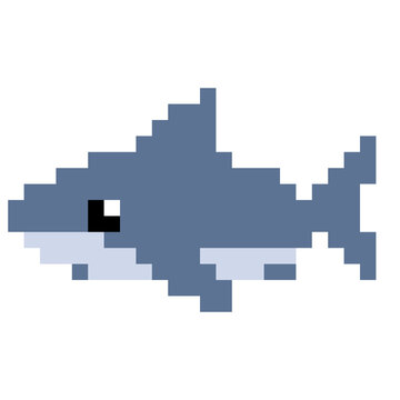 8 Bit Pixel Art Cute Shark Ocean Predator
