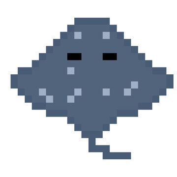 Cute Pixelated Grey Stingray Sea Animal Cartoon Vector Character