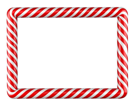Candy cane frame featuring red and white striped pattern for holiday greeting cards and festive winter season social media posts