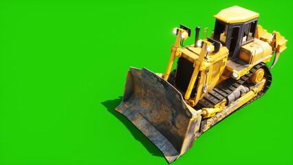 Heavy Tracked Bulldozer with Front Blade Moving on Green Screen, Animated Construction Machinery and Crawler Tracks. 3 rendering © 3D motion