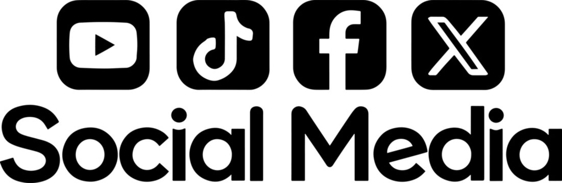 Social media text and video platform icons in a minimalist black and white vector design