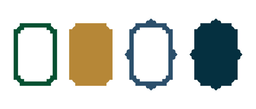 decorative islamic frame border badge shapes collection, ornate oriental ramadan kareem text boxes, colorful geometric muslim badge silhouette templates, luxury vintage arabic window arch vectors