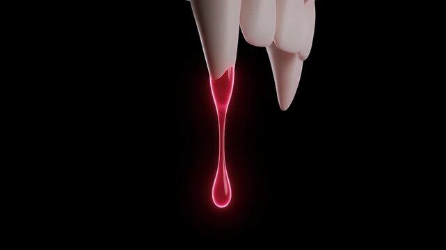 Sinister 4K Vampire Fangs Dripping Fresh Glowing Blood Against a Pitch Black Backdrop for Horror and Halloween Cinematic Backgrounds