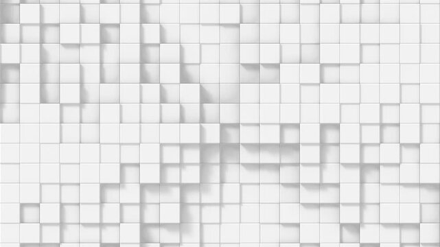 White cubes shifting in depth, clean minimalist geometric background with soft shadows