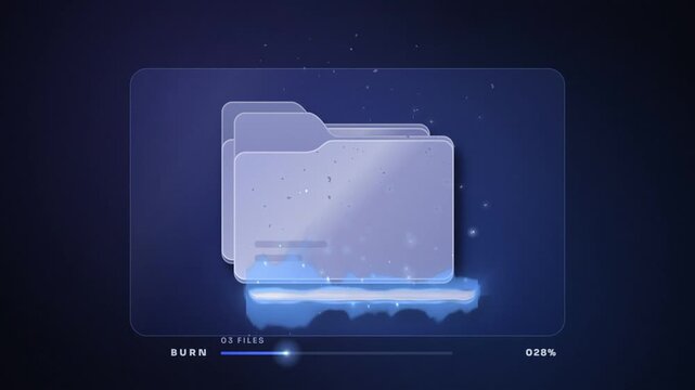 Stacked folders burn away in blue flames as a progress bar reaches zero files destroyed