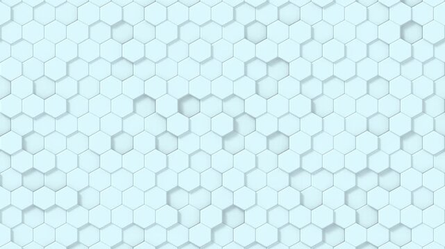 Blue hexagonal pattern pulsing with subtle depth changes, clean abstract geometric backdrop