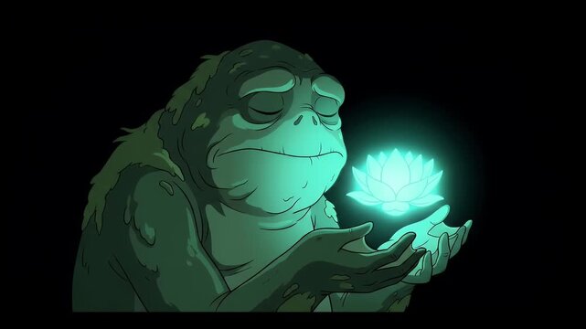 Mystical Eerie 4K Swamp Creature Conjuring Magic Glowing Lotus in Dark Cinematic Forest Night Atmosphere