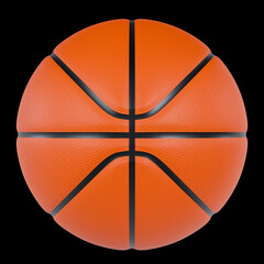 3D render of a centered orange basketball with black seams isolated on a clean dark background. Sports equipment and athletic competition concept asset. © Fabricio