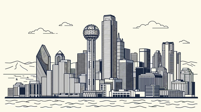 Dallas skyline vector illustration in hand drawn sketch style