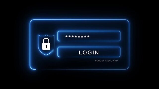 glowing neon line Security password login online concept Hands typing and entering username and password of social media, log in with smartphone to an online bank account,
