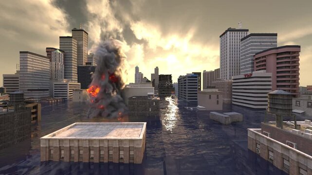 水没した都市　3DCGレンダリング