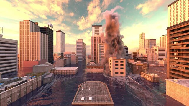 水没した都市　3DCGレンダリング