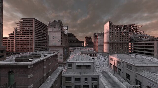 荒廃した街の風景　3DCGレンダリング