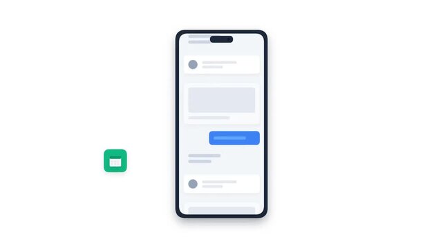 A smartphone displaying a chat application with messages and a green wallet icon on a white background.
