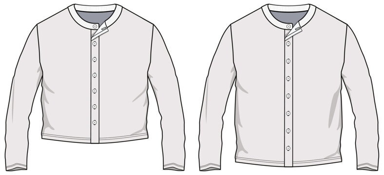 Button Up Knit Round Neck T-Shirt Fashion Illustration, Vector, CAD, Technical Drawing, Flat Drawing, Template, Mockup.