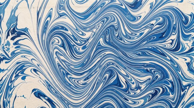 Blue marbled endpaper pattern with swirling designs and varying shades of blue creating an artistic effect.
