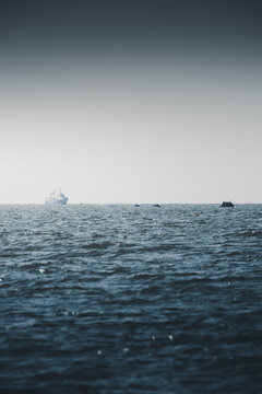 View of a ship sailing on the calm sea under a clear sky in Nova, Laane County, Estonia.