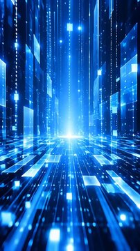 Futuristic Virtual Space with Digital Technology Background and Blue Glowing Data Lines