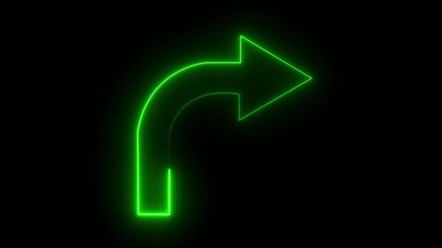 Animation Arrow right Symbols on Black Background. Animated green arrow from top to bottom on black background