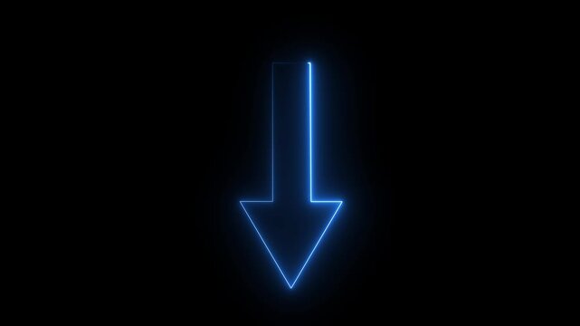 Animation Arrow Down Symbols on Black Background. Animated blue arrow from top to bottom on black background.