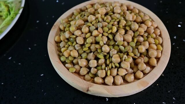 Healthy organic chickpeas and lentils rotating