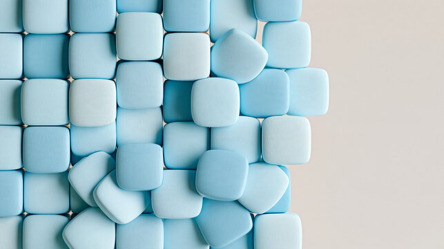 Wall of light blue rounded square blocks with copy space