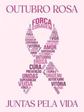 typographic outubro rosa ribbon poster flat vector in clean flat vector style