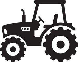 Farm Tractor Black Silhouette Flat Vector Icon in Side View © fawzy