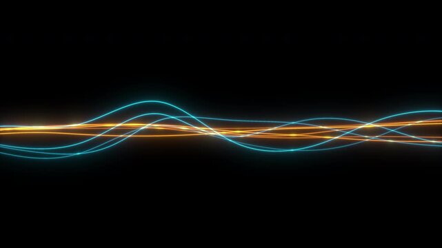 Modern abstract glowing neon blue and orange lines looping background - looping VFX element