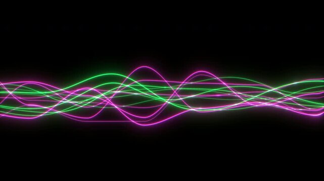 Modern abstract glowing neon green and magenta lines looping background - looping VFX element