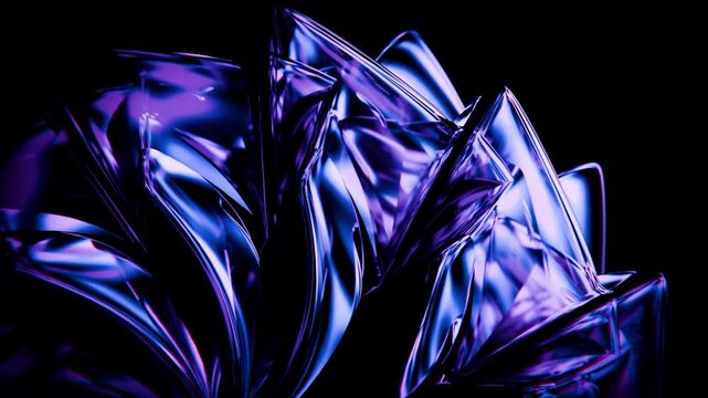 Abstract 3d glass animation background transparent reflection on black background 4k seamless loop 