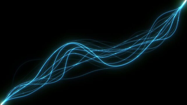 Blue energy strands connecting diagonally with glowing particles that are sparkling through them, looping background