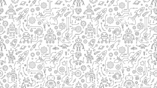 Robots and rockets pattern isolated