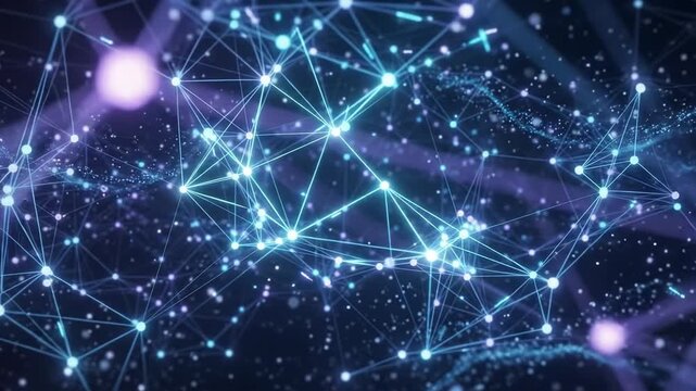 Network Connections Flowing Through Bright Grid in Dynamic Abstract Scene