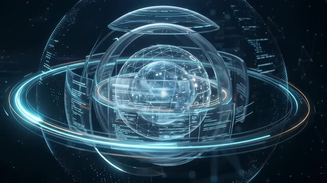 Futuristic Blue Planet Earth Globe with Glowing Energy Waves, Abstract Digital Fractal Background, Global Technology Network, Space Science and Internet Connectivity Concept