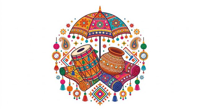Colorful Gujarati Handicrafts Stall with Traditional Umbrellas, Embroidered Textiles, Pottery and Ethnic Accessories at Rann Utsav Festival