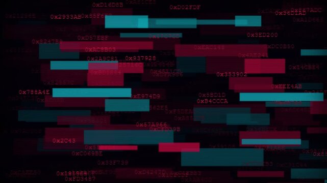 Abstract digital data stream with glowing code and technology bars