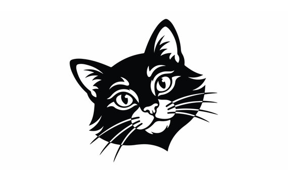 Black Silhouette Cat Portrait Artwork Design.