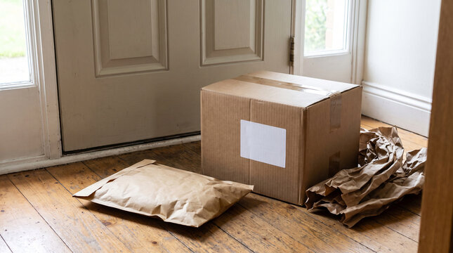 Small business workspace setup with cardboard parcels for shipping.