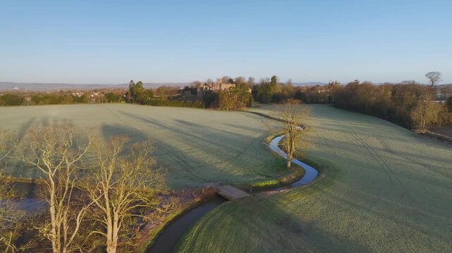 Berkeley Castle from a drone, Berkeley, Cotswolds, Gloucestershire, England, United Kingdom