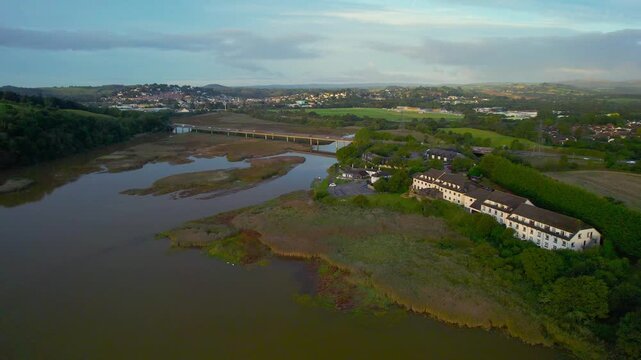 Panorama over River Teign from a drone, Newton Abbot, Devon, England, United Kingdom