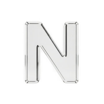 Shiny silver metal letter n with a glossy surface and metallic texture isolated on transparent background , png