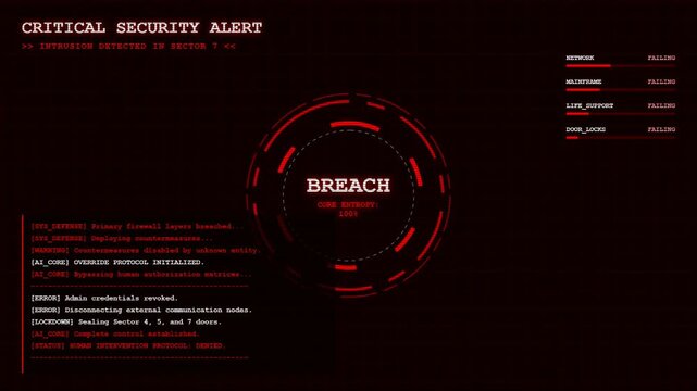 AI Takeover System Override Red Lockdown Protocol Animation.