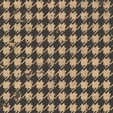 A vintage houndstooth pattern in black and beige with a distressed, scratched texture.