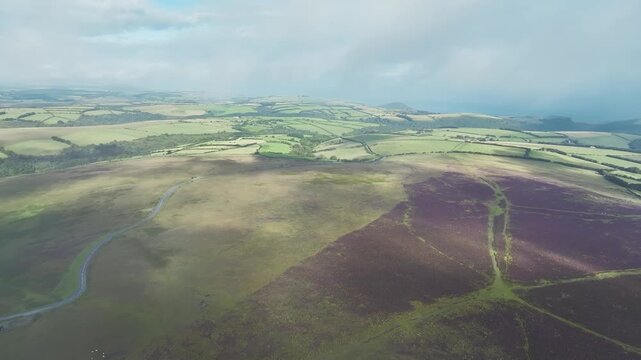 Moorland and Farms from a drone, Exmoor National Park, Devon, England, United Kingdom