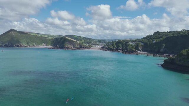 Combe Martin Beaches and Bay from a drone, Ilfracombe, Devon, England, United Kingdom