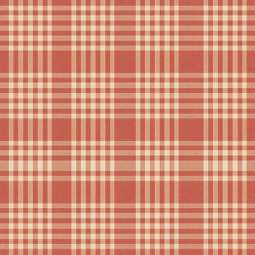 A rustic, seamless pattern of a warm coral and beige plaid or tartan design.