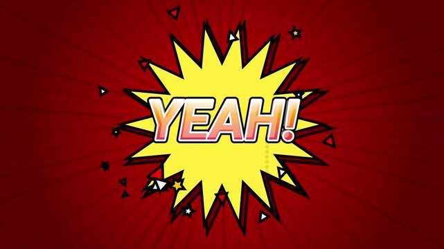 Abstract Yeah Text Animation Motion Graphics with Yellow Badge and Light Streak on Red Background